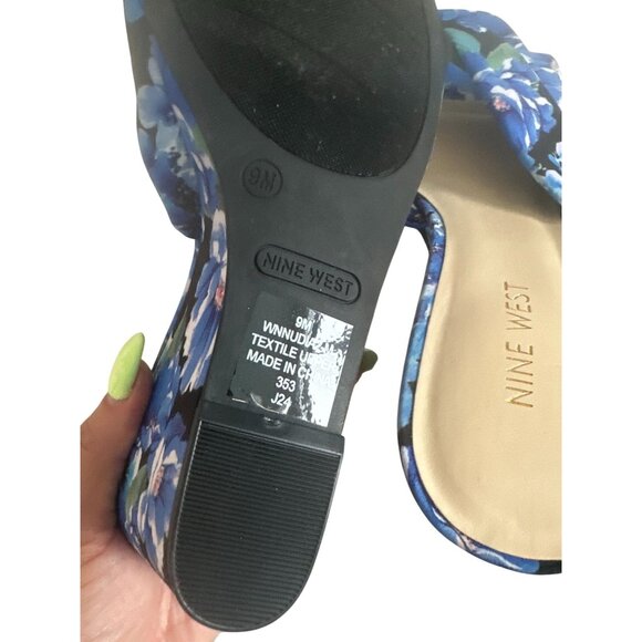 NINE WEST Blue Black Floral Wedges Sandals Size 9 NEW NWOB - Picture 5 of 9